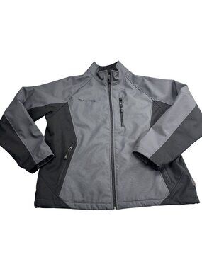 Free Country Mens Gray/Black Softshell Jacket X-Large Full Zip Lightweight Wind